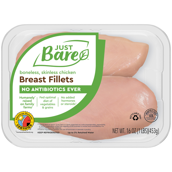 .com: Just Bare All Natural Fresh Chicken Breast Fillets, No  Antibiotics Ever, Boneless, Skinless