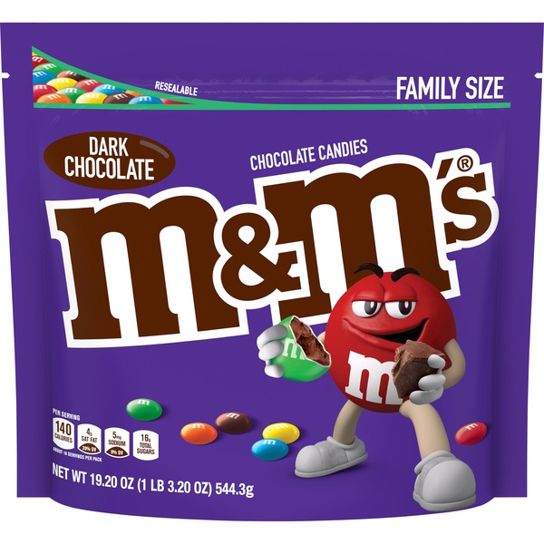 M&M's Peanut Dark Chocolate Candy, Family Size - 19.2oz Bag