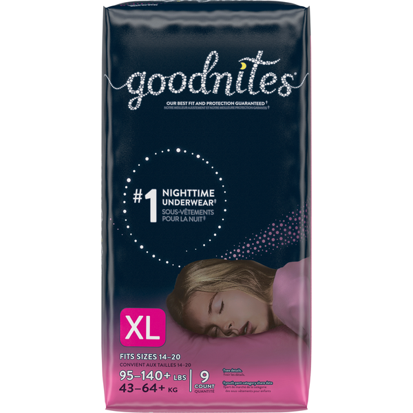 Girls' Nighttime Bedwetting Underwear, Size Extra Large (95-140+ lbs), 28 Ct