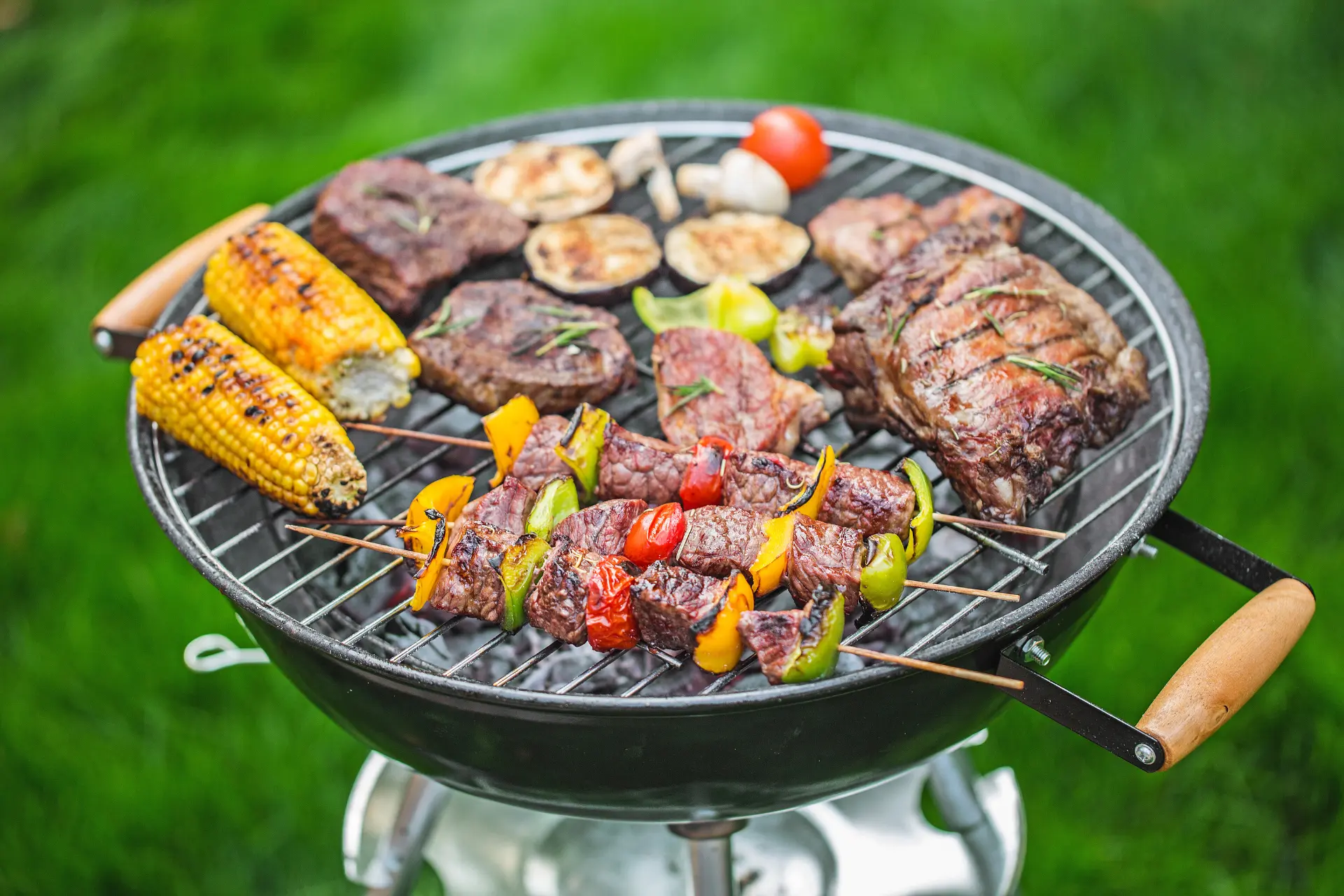 Grill night bundle with steaks, kebabs, and corn for vacation rentals on Anna Maria Island.