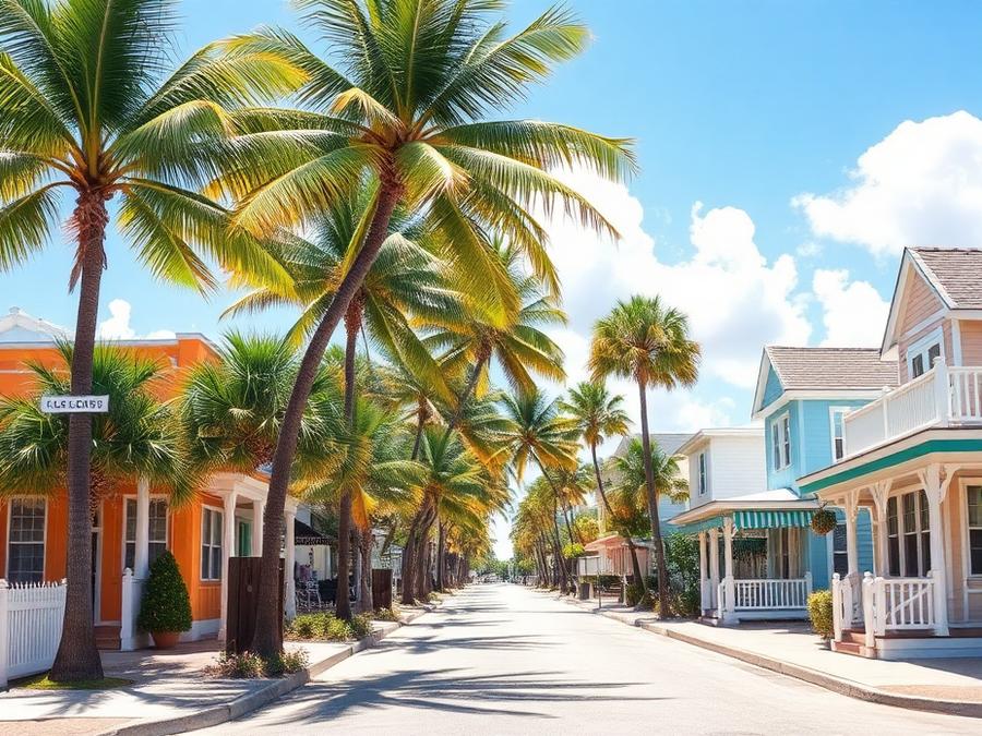 Anna Maria Island street lined with palms and small shops
